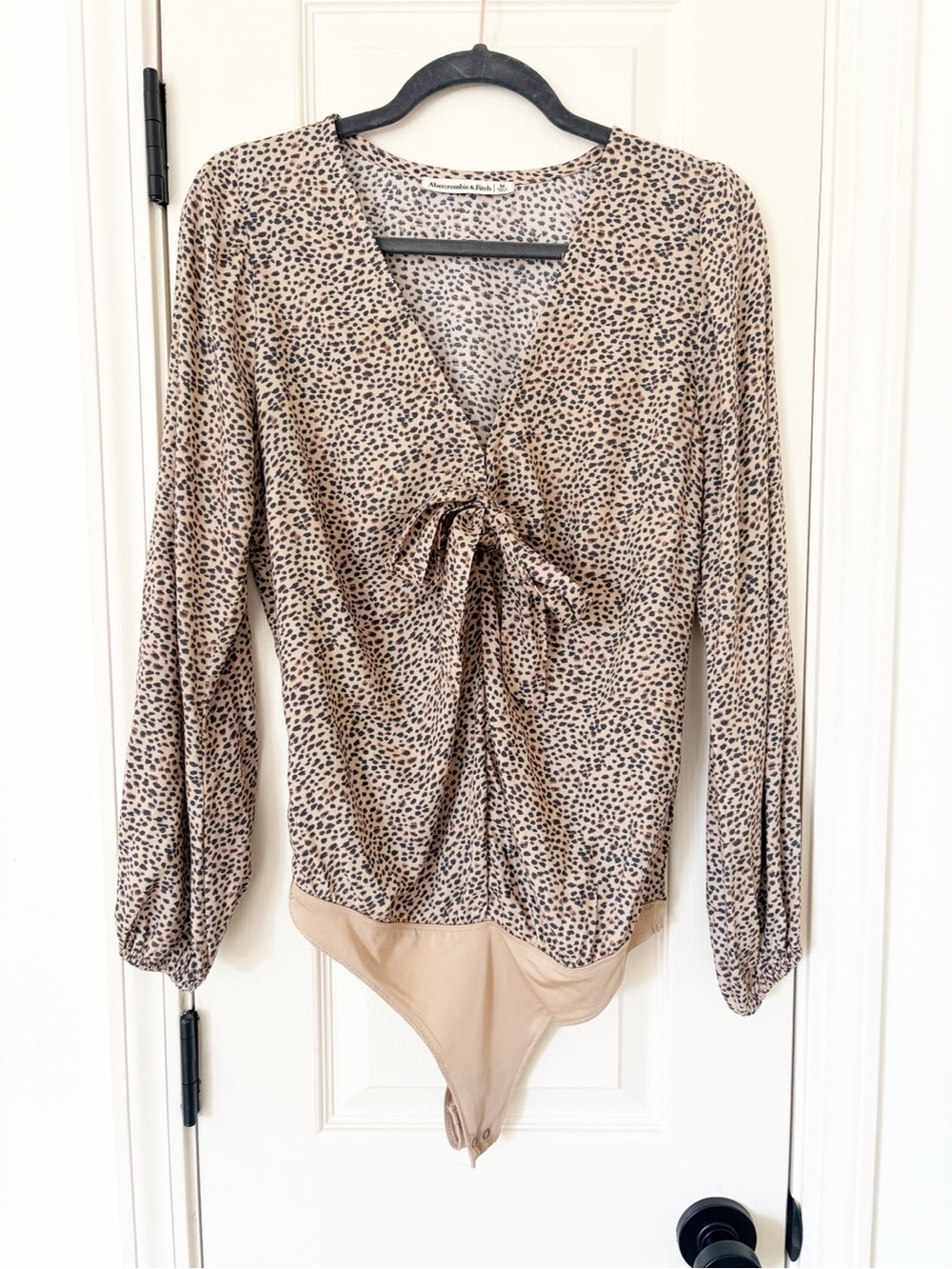 Leopard Print Tie-Front Bodysuit - Beige